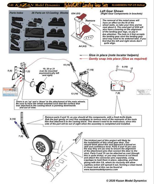 KMDKLG4808EDU 1:48 Kazan Model Dynamics HybridCAST Landing Gear Set - F6F-3 F6F-5 Hellcat (EDU kit)