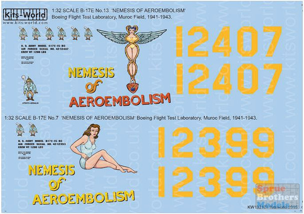 KSW132107 1:32 Kits-World Decals - B-17E Flying Fortress "Nemesis of Aeroembolism"