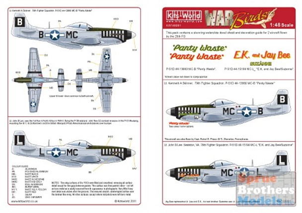 KSW148061 1:48 Kits-World Decals P-51D Mustang Party Waste Panty Waste & EK and Jay Bee/Suzanne #148061