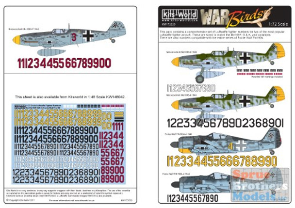 KSW172029 1:72 Kits-World Decals Luftwaffe Fighter Identification Numbers #172029