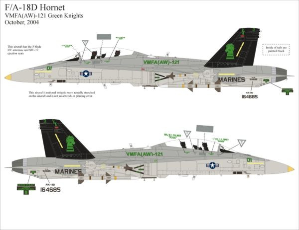 MAW32003 1:32 MAW Decals - F-18D Hornet VMFA(AW)-121 Green Knights