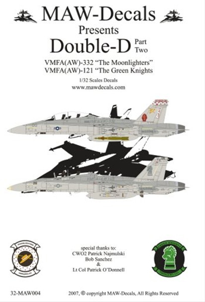 MAW32004 1:32 MAW Decals - Double D F-18D Hornet Pt 2 VMFA(AW)-332 VMFA(AW)-121 #32004