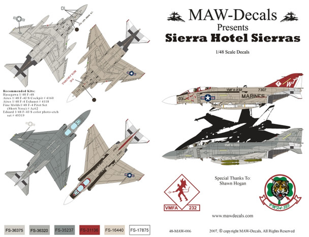 MAW48006 1:48 MAW Decals - Sierra Hotel Sierras F-4S Phantom II #48006