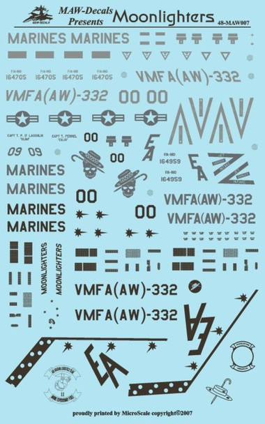 MAW48007 1:48 MAW Decals - Moonlighters F-18D Hornet VMFA(AW)-332 #48007
