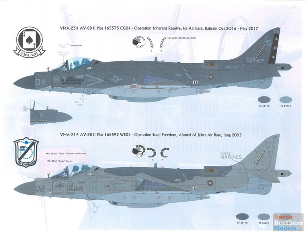 ORDFL32006 1:32 Flying Leathernecks Decals - AV-8B Harrier II Plus 'Hell Raising Harriers'
