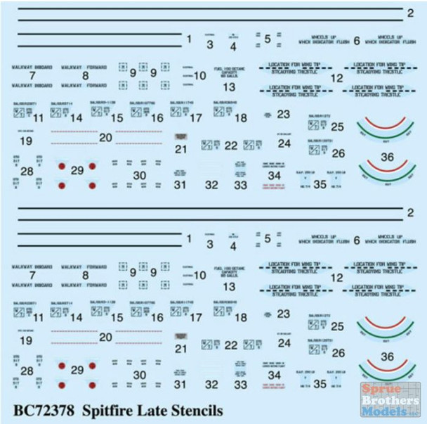 BARBC72378 1:72 BarracudaCals Spitfire Late Mark Airframe Stencils