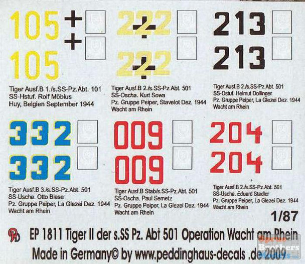 PDH1811 1:87 Peddinghaus Decals - Tiger II of s.SS.Pz. Abteilung 501 Operation Wacht am Rhein