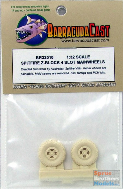 BARBR32010 1:32 BarracudaCast Spitfire Z-Block 4 Slot Mainwheels (TAM/PCM kits) #BR32010