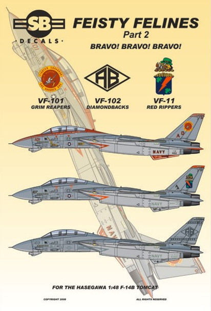 SBD48005 1:48 SB Decals F-14B Tomcat Feisty Felines Pt 2 Bravo! Bravo! Bravo! (VF-11 VF-101 VF-102)