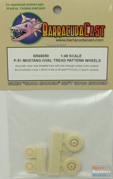 BARBR48050 1:48 BarracudaCast P-51 Mustang Oval Tread Pattern Wheels