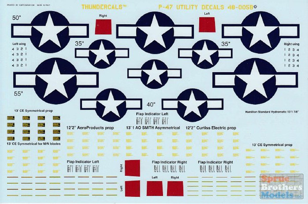 TCA48005 1:48 Thundercals P-47 Thunderbolt National Insignia Type 4 & Data Decals Pt 1