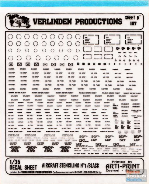 VER0167 1:35 Verlinden Dry Transfer - Aircraft Stencilling No.1 (Black)