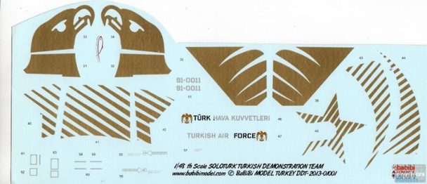 BBB01001 1:48 Babibi Model Decals - F-16C Falcon Turkish Air Force SoloTurk Demonstration Team