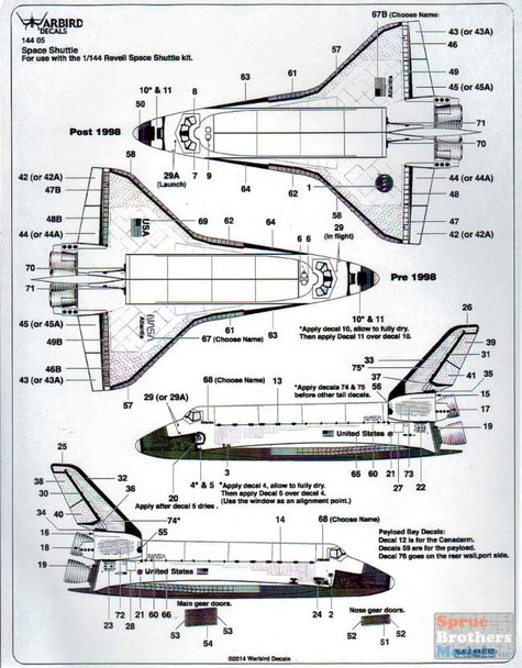 WBD14405 1:144 Warbird Decals - Space Shuttle (REV kit)