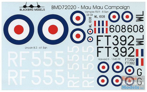 BLKD72020 1:72 Blackbird Models Decals - Mau Mau Campaign