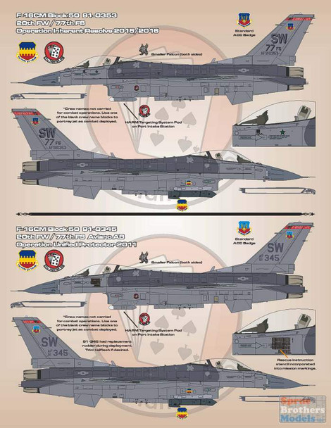 BMA48005 1:48 Bullseye Model Aviation Decals - F-16M Falcon / Viper 'Warheads on Foreheads'