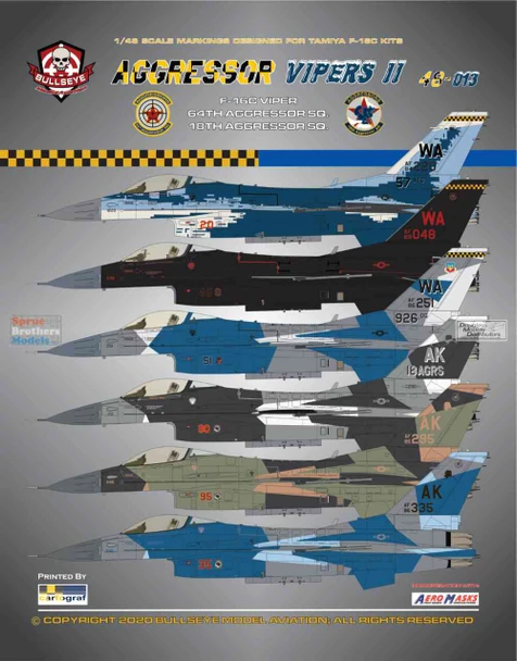 BMA48013 1:48 Bullseye Model Aviation Decals - F-16C Falcon 'Aggressor Vipers II' [64th & 18th Aggressor Squadrons]