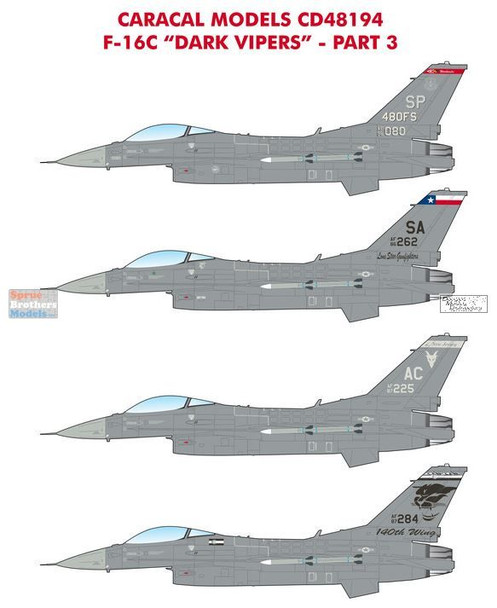 CARCD48194 1:48 Caracal Models Decals - F-16C Falcon 'Dark Vipers' Part 3