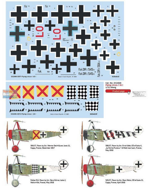 EDUD32008 1:32 Eduard Decals - Fokker Dr.I 'Flying Circus / JG.I'