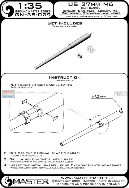 MASGM35029 1:35 Master Model US 37mm M6 Gun Barrel