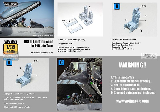 WPD32082 1:32 Wolfpack Aces II Ejection Seat Set for F-16 Late (TAM/ACA kit)