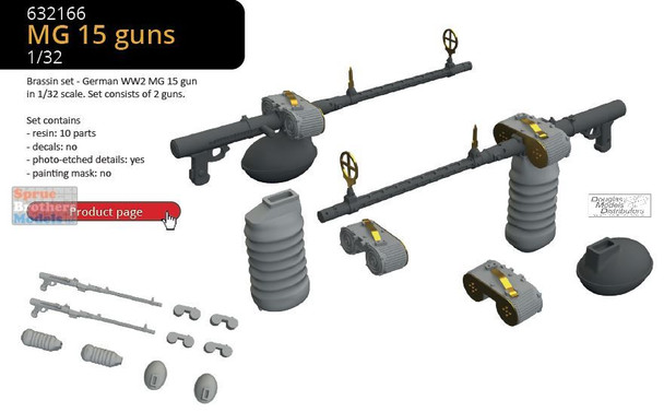 EDU632166 1:32 Eduard Brassin MG 15 Gun Set