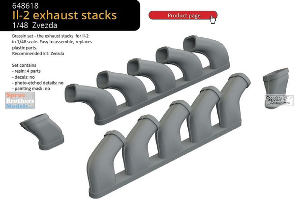 EDU648618 1:48 Eduard Brassin IL-2 Stormovik Exhaust Stacks