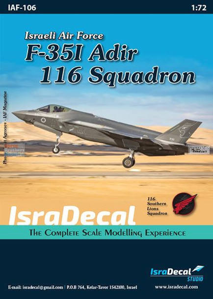 ISD0106 1:72 IsraDecal Israeli Air Force F-35I Adir 116 Squadron