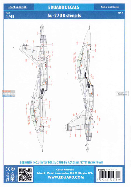EDUD48075 1:48 Eduard Decals - Su-27UB Flanker Stencils