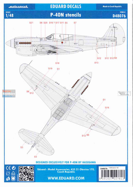 EDUD48076 1:48 Eduard Decals - P-40N Warhawk Stencils