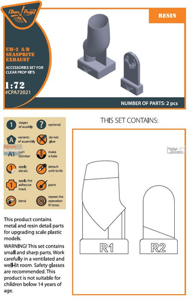 CLPCPA72021A 1:72 Clear Prop Models UH-2A UH-2B Seasprite Exhaust Set (CLP kit)