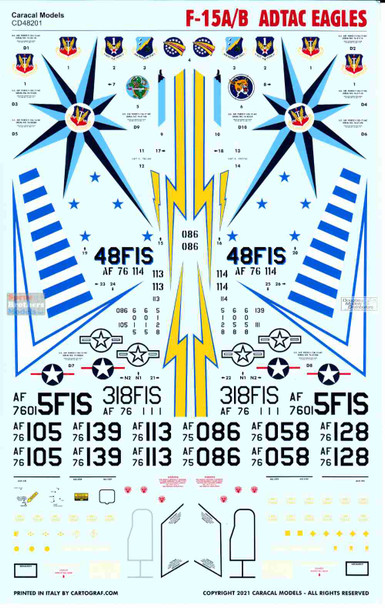 CARCD48201 1:48 Caracal Models Decals - F-15A F-15B Eagle 'ADTAC Eagles'