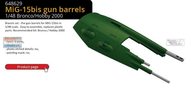 EDU648629 1:48 Eduard Brassin MiG-15bis Fagot Gun Barrels (BNC/H2K kit) EDU648629 1:48 Eduard Brassin MiG-15bis Fagot Gun Barrels (BNC/H2K kit)