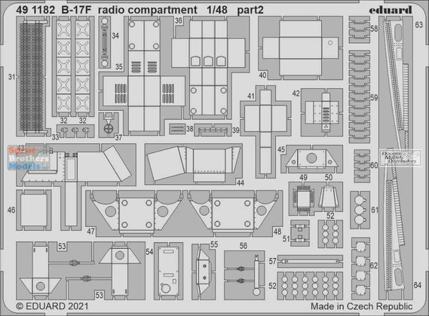 EDU491182 1:48 Eduard Color PE - B-17F Flying Fortress Radio Compartment Detail Set (HKM kit)