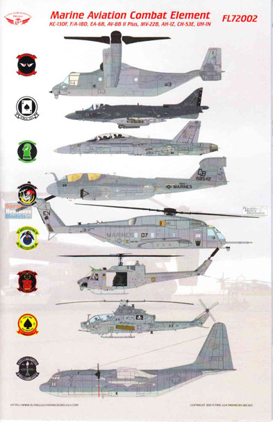 ORDFL72002 1:72 Flying Leathernecks Decals Marine Aviation Combat Element
