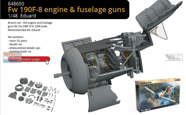 EDU648650 1:48 Eduard Brassin Fw190F-8 Engine & Fuselage Guns Set (EDU kit)