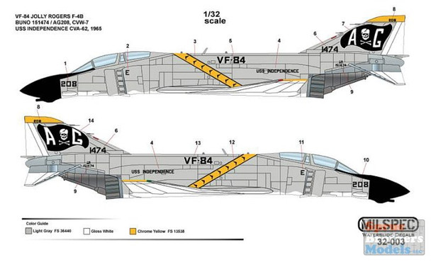 CAMMS32003 1:32 MilSpec Decals - F-4B Phantom II VF-84 Jolly Rogers USS Independence 1965