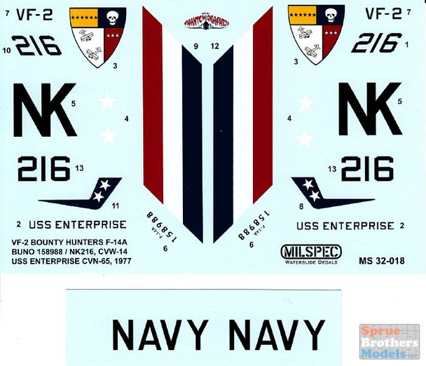 CAMMS32018 1:32 MilSpec Decals - F-14A Tomcat VF-2 Bounty Hunters CVW-14 USS Enterprise 1977