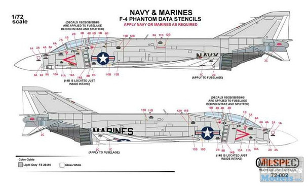 CAMMS72002 1:72 MilSpec Decals - F-4 Phantom II Hi Viz Data Stencils US Navy & Marines