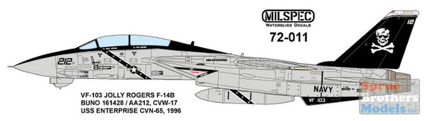 CAMMS72011 1:72 MilSpec Decals - F-14B Tomcat VF-103 Jolly Rogers CVW-17 USS Enterprise 1996