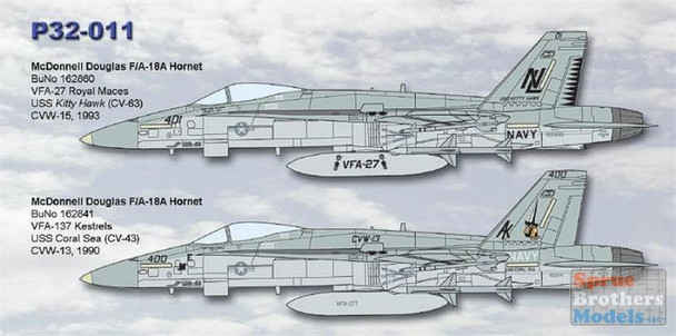 CAMP32011 1:32 CAM Pro Decals - F-18A Hornet VFA-27 Royal Maces 1993 / VFA-137 Kestrels 1990