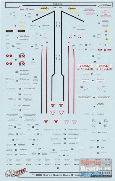 CAMP32012 1:32 CAM Pro Decals - F-100D Super Sabre Airframe Data Stencils