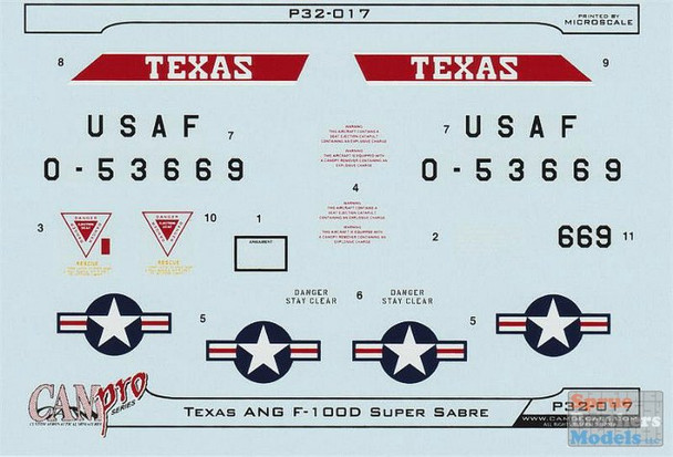 CAMP32017 1:32 CAM Pro Decals - F-100D Super Sabre Texas ANG