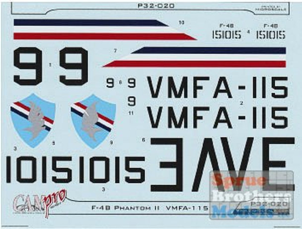 CAMP32020 1:32 CAM Pro Decals - F-4B Phantom II VMFA-115 Silver Eagles Chu Lai 1968