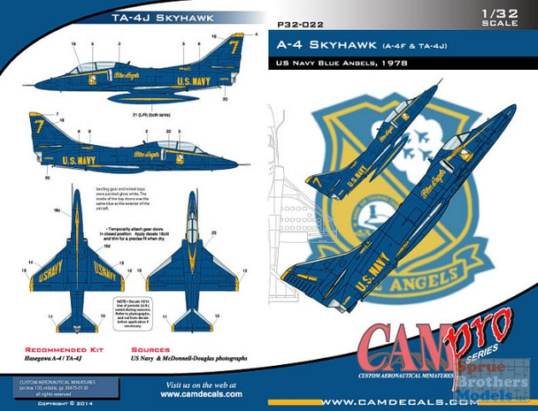 CAMP32022 1:32 CAM Pro Decals - A-4F TA-4J Skyhawk Blue Angels 1978