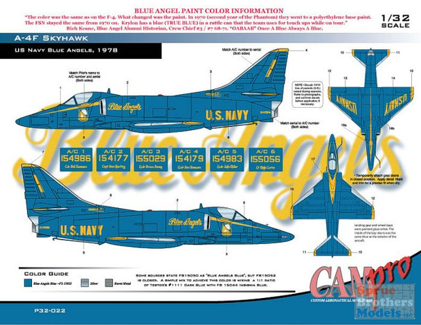 CAMP32022 1:32 CAM Pro Decals - A-4F TA-4J Skyhawk Blue Angels 1978