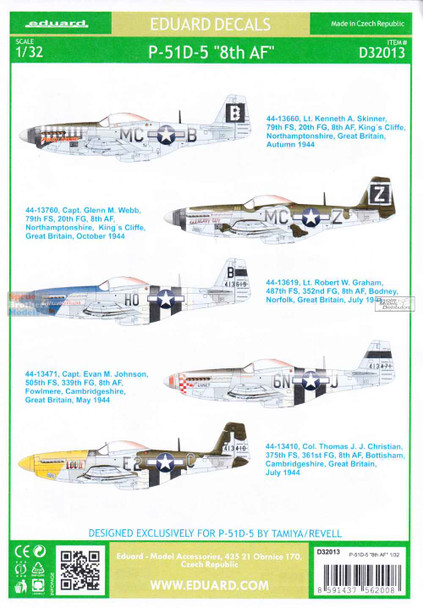 EDUD32013 1:32 Eduard Decals - P-51D-5 Mustang '8th AF'