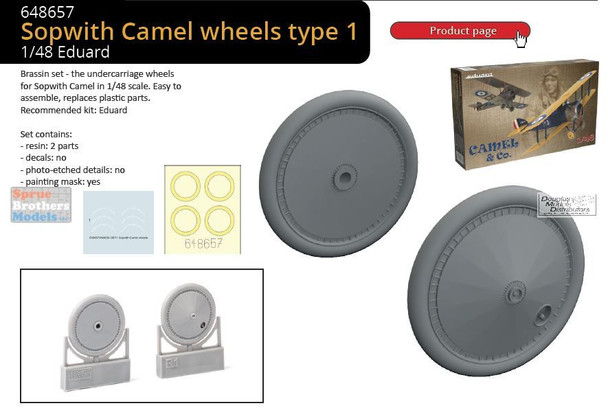 EDU648657 1:48 Eduard Brassin Sopwith Camel Type 1 Wheels (EDU kit)