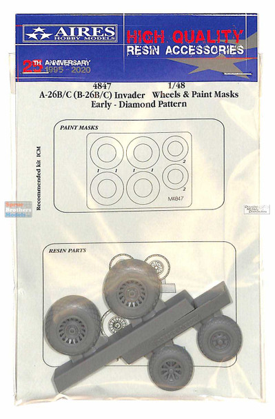 ARS4847 1:48 Aires A-26B A-26C B-26B B-26C Invader Early Diamond Pattern Wheels & Paint Mask Set (ICM kit)