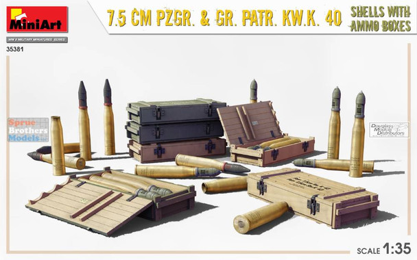 MIA35381 1:35 MiniArt 7.5cm PzGr & Gr Patr KwK 40 Shells with Ammo Boxes